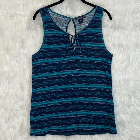 Lucky Brand Womens Tank Top with Keyhole Blue Wave Stripe Size Medium NEW - Picture 11 of 11
